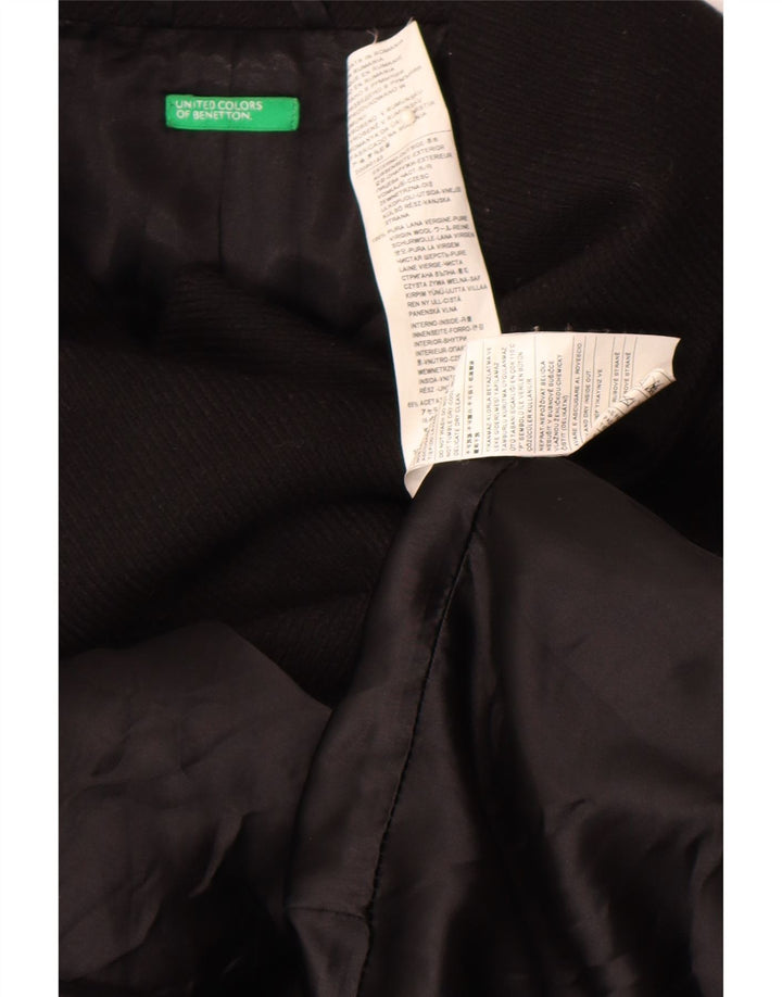 Benetton Womens Double Breasted Coat IT 44 Medium Black Virgin Wool