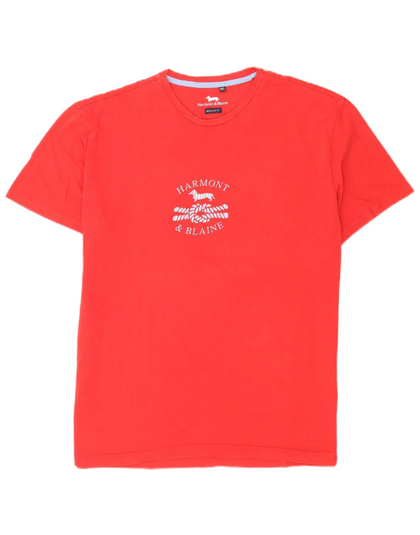 Harmont & Blaine Mens Regular Fit grafikus póló felső 3XL piros pamut