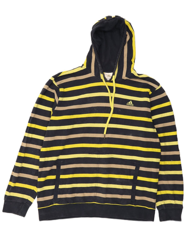 Felpa con cappuccio da uomo Adidas XL in cotone a righe blu navy