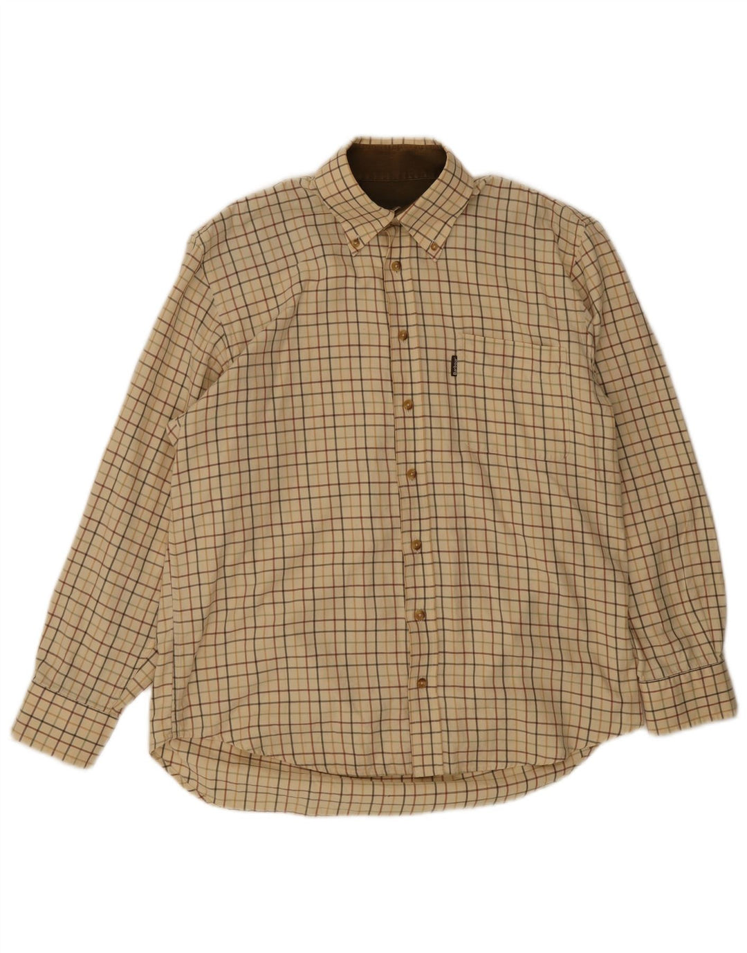 Barbour Mens Flannel Shirt Large Beige Check Cotton