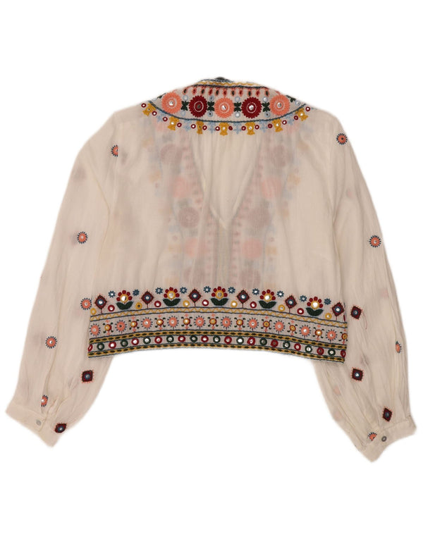 Zara Womens Crop See Through Μπλούζα Top UK 14 Medium White Floral