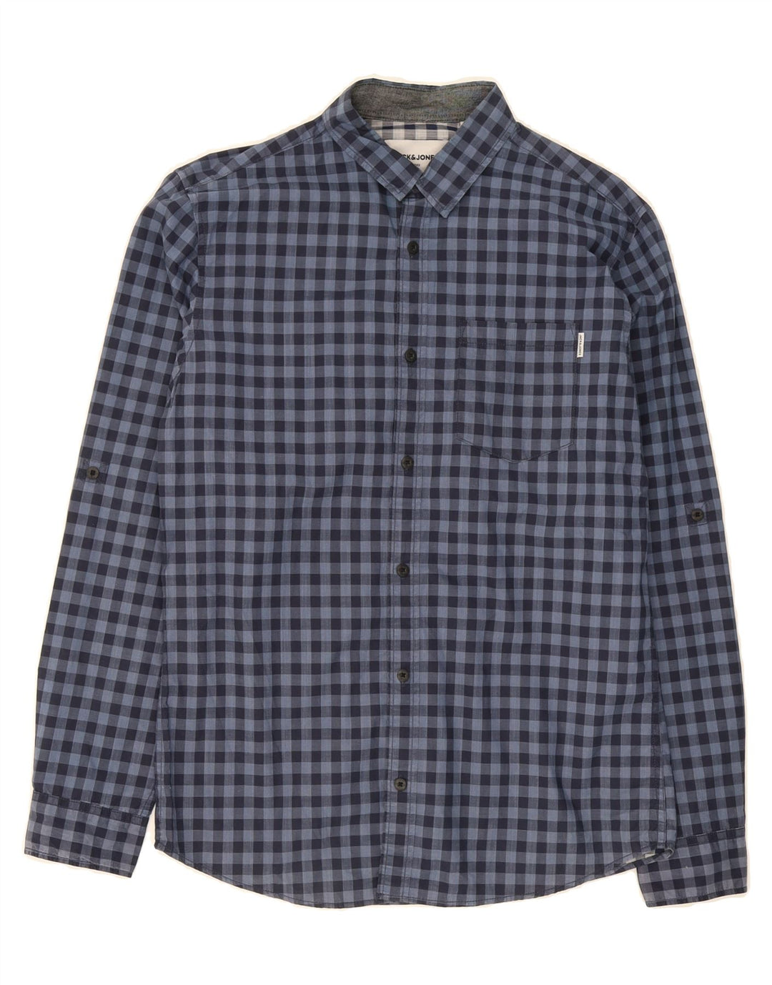 JACK & JONES Mens Slim Shirt Medium Navy Blue Gingham Cotton Vintage Jack & Jones and Second-Hand Jack & Jones from Messina Hembry 