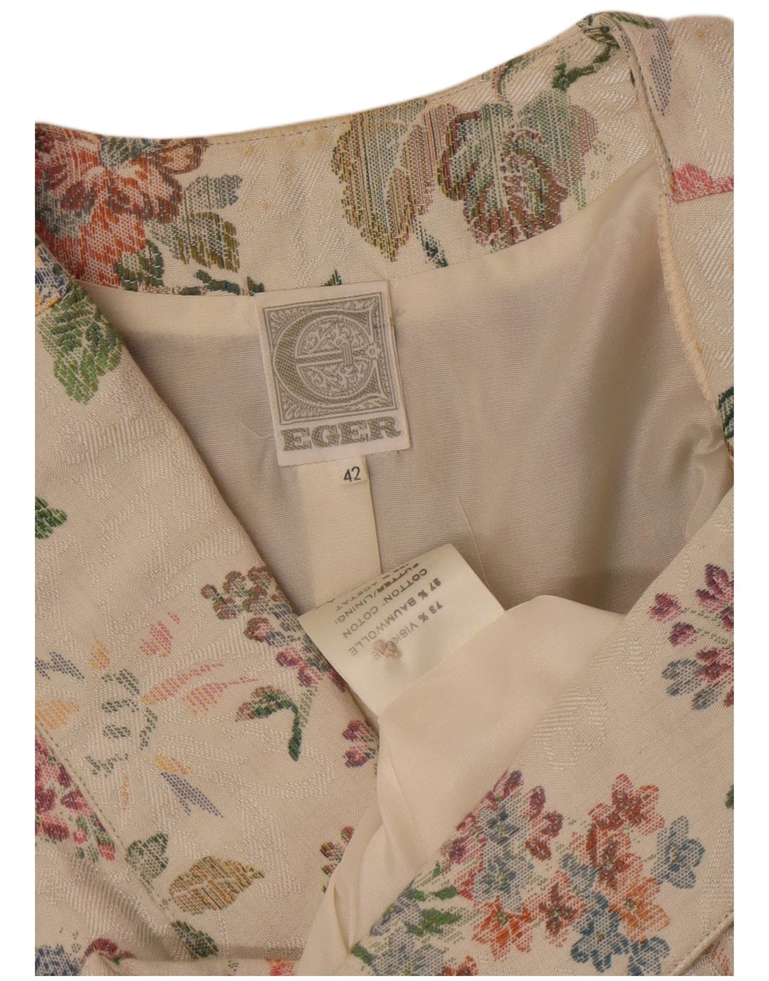 Eger Damen-Blazer mit 3/4-Ärmeln und 1 Knopf IT 42 Mittelbeige mit Blumenmuster