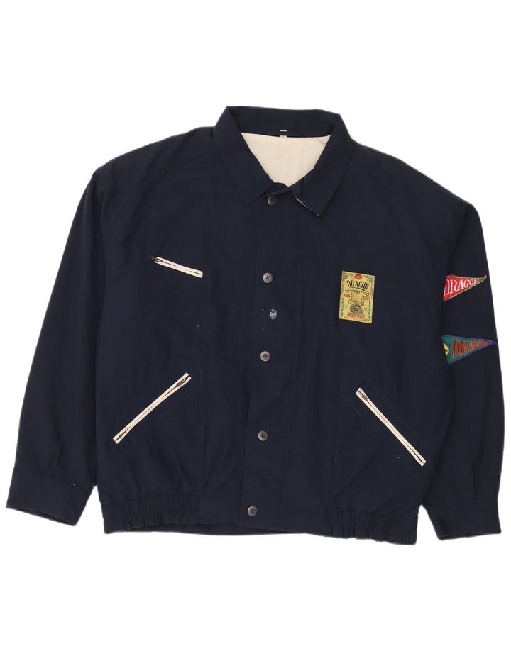 Vintage Mens Bomber Jacket UK 42 XL Navy Blue Polyester
