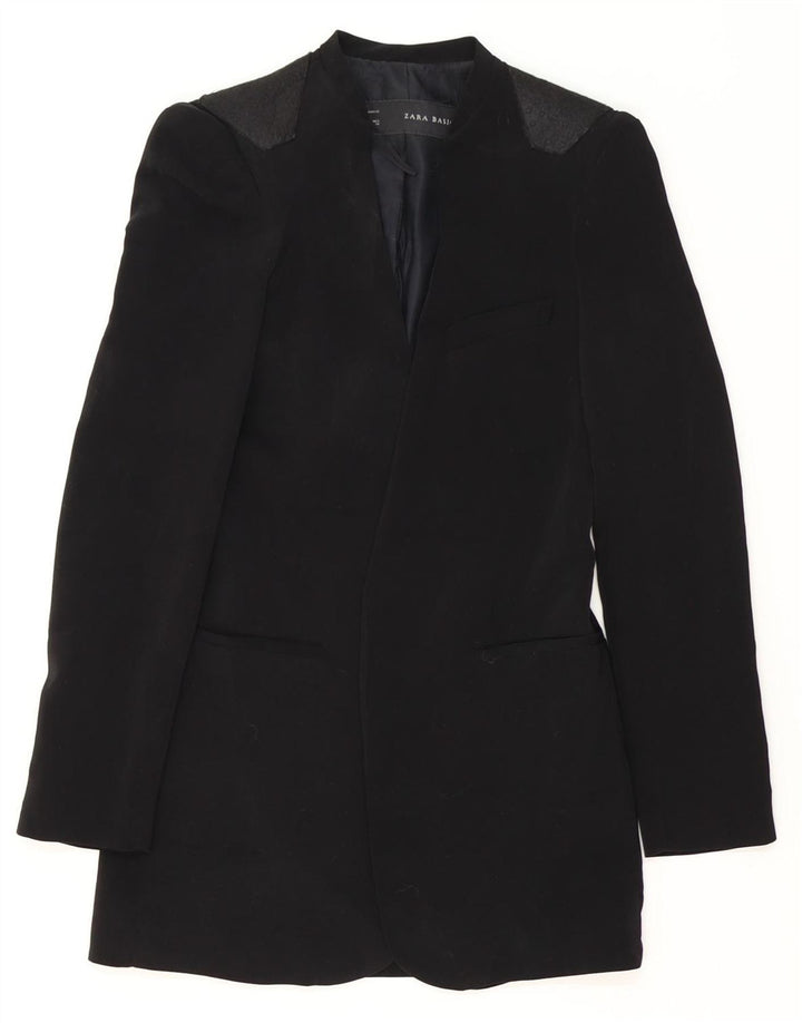 Giacca blazer aperta lunga da donna ZARA UK 10 piccola acetato nero