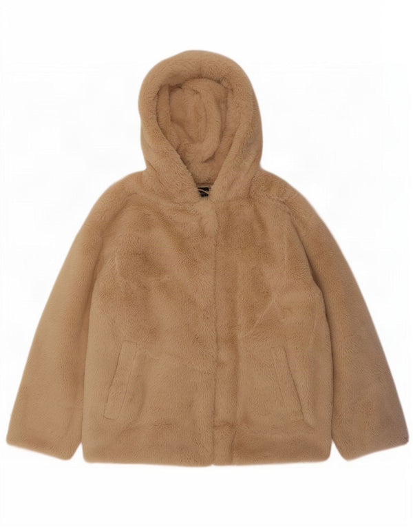 Zara Dame Teddy Bear Hætte Oversized Fleecejakke UK 10 Small Beige