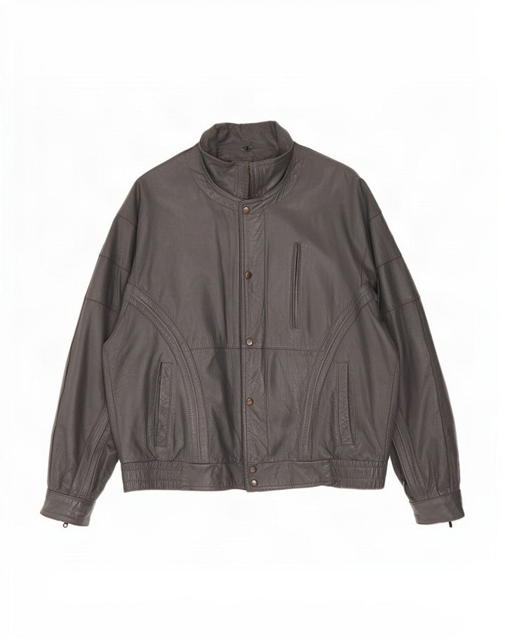Chaqueta de cuero vintage para hombre IT 50 grande negro
