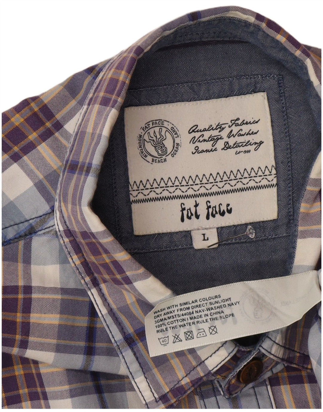 Camicia da uomo Fat Face Large in cotone a quadri blu
