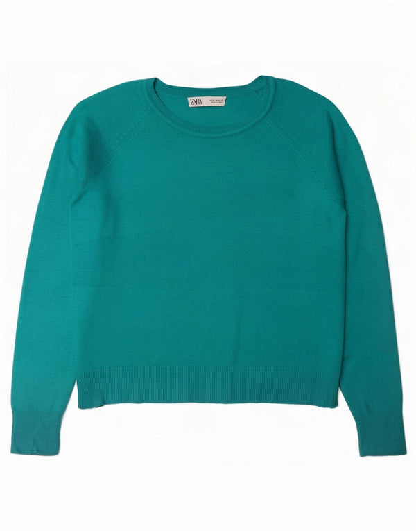 Zara Womens Oversized Boat Neck Jumper Sweater UK 14 Medium Turquoise
