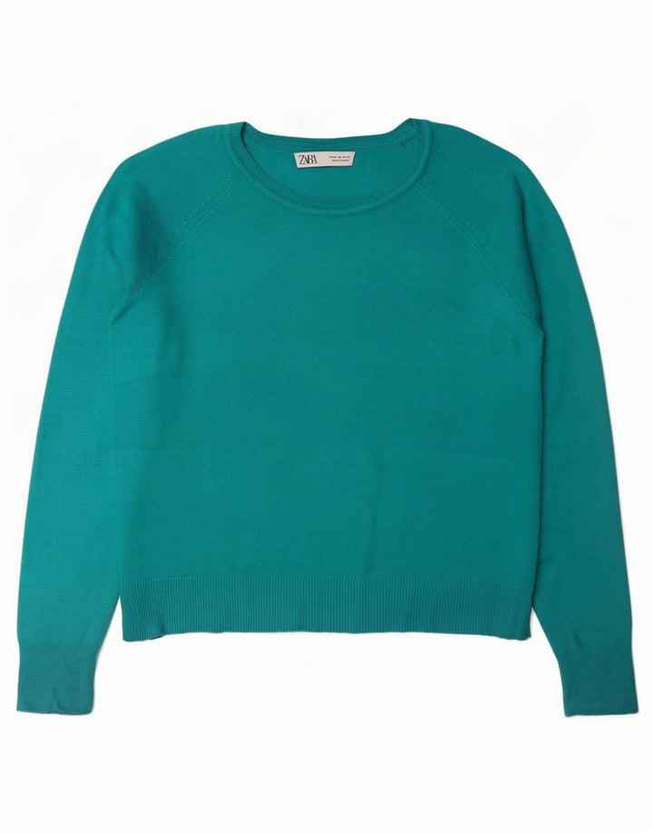 Zara Womens Oversized Boat Neck Jumper Sweater UK 14 Medium Turquoise