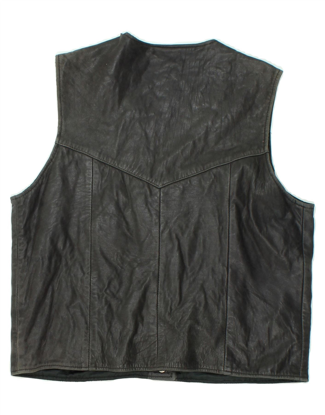 VINTAGE Womens Leather Gilet UK 14 Large Black