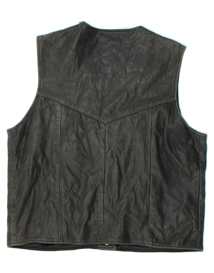 VINTAGE Womens Leather Gilet UK 14 Large Black