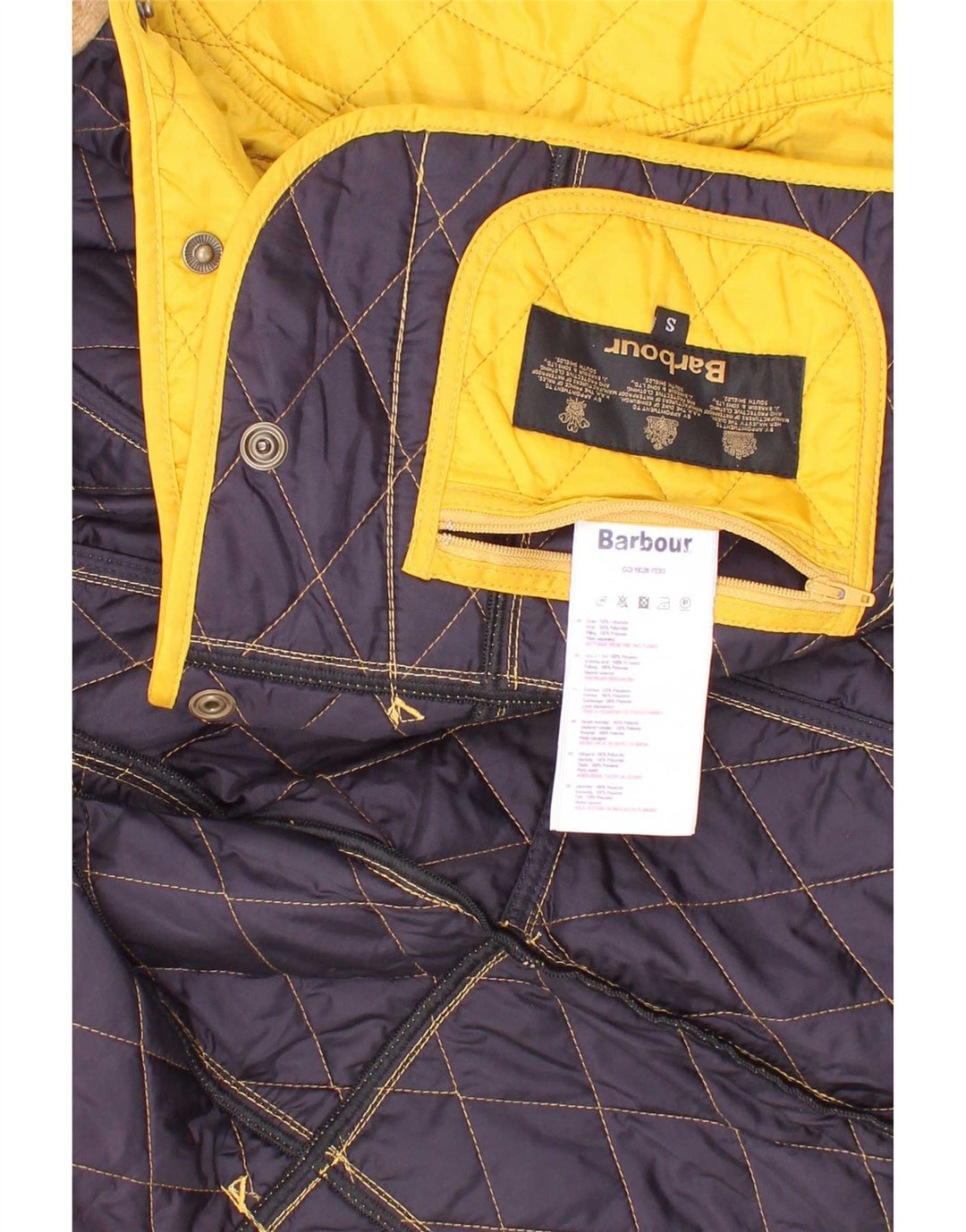 Barbour Girls Quilted Jacket 5-6 Years Small Yellow Colourblock Polyamide
