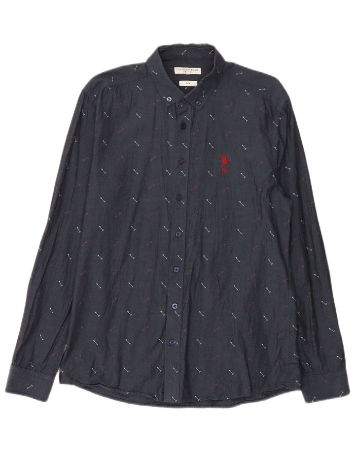 U.S. Polo Assn. Mens Abstract Pattern Slim Shirt Medium Navy Blue Cotton