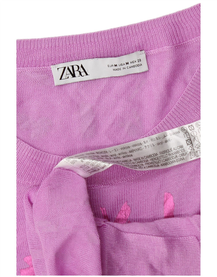 Zara kvinders abstrakt mønster rund hals sweater UK 14 Medium Pink