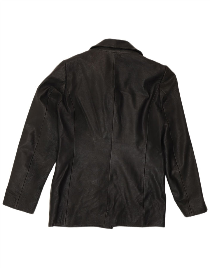 Giacca blazer in pelle da donna a 3 bottoni Fransa UK 14 pelle nera media