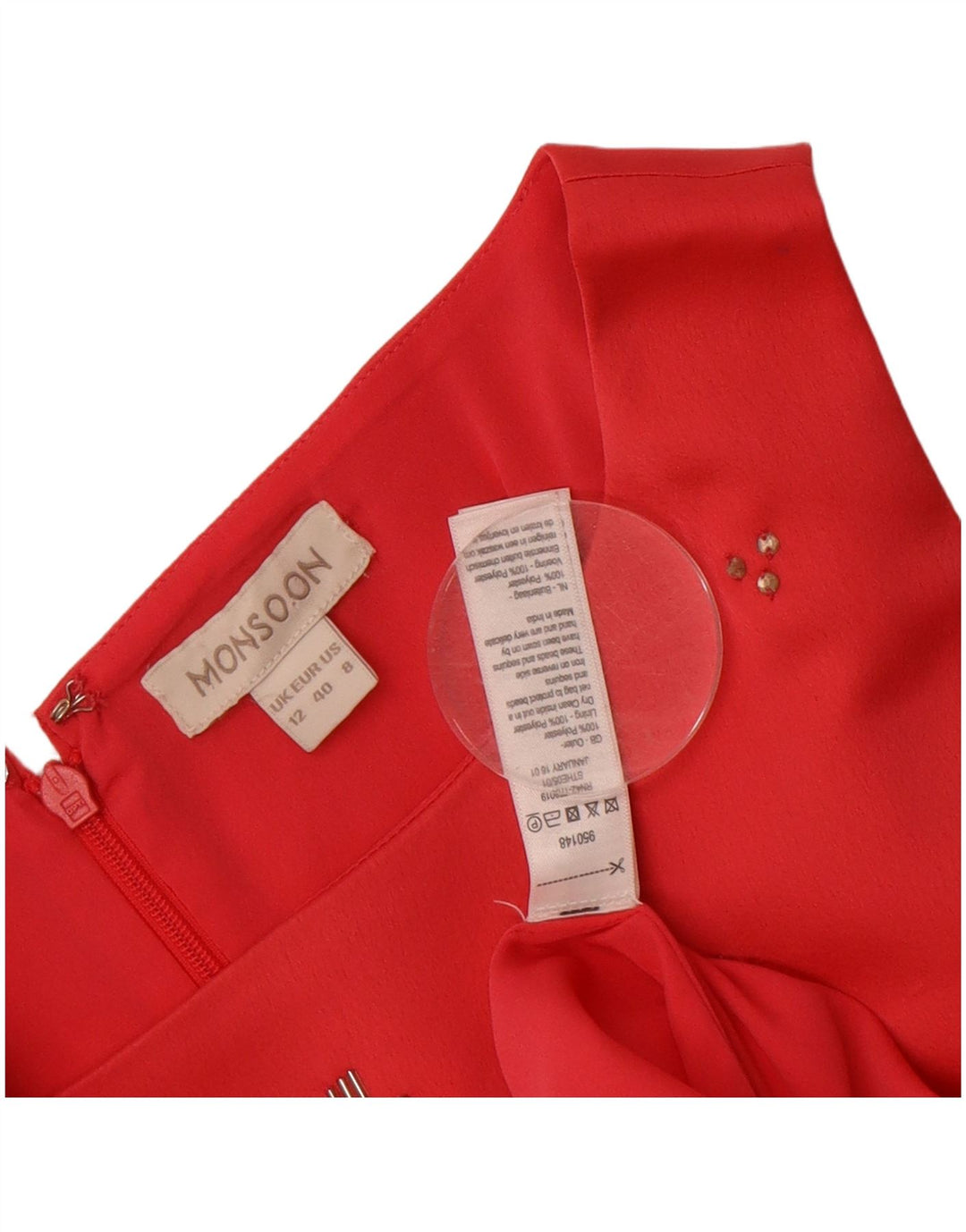 MONSOON Womens Sleeveless Sheath Dress UK 12 Medium Red Polyester