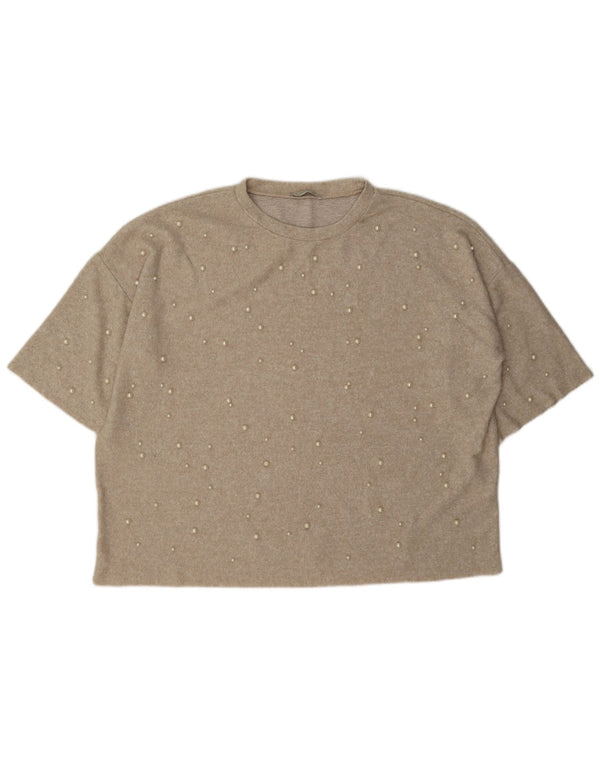 Tricou supradimensionat pentru femei Zara UK 16 Large Beige Spotted