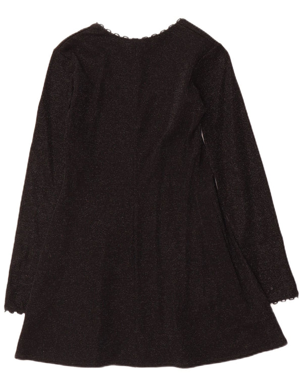 Occhi Neri Robe trapèze à manches longues pour femme UK 8 Petit noir moucheté