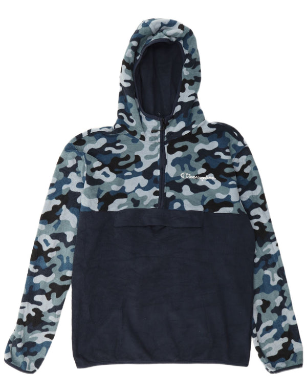 Champion Pull polaire à capuche et col zippé pour homme, grand, bleu marine, camouflage