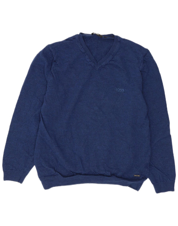 Hugo Boss Boys V-Neck Jumper Sweater 11-12 Years Large Navy Blue