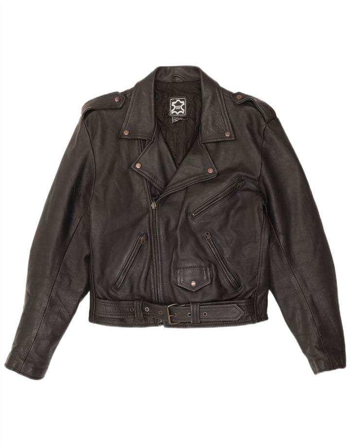 Giacca da motociclista in pelle militare vintage da uomo IT 50 media nera