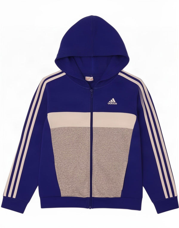 Felpa con cappuccio e zip Adidas da bambino 9-10 anni in cotone color block blu