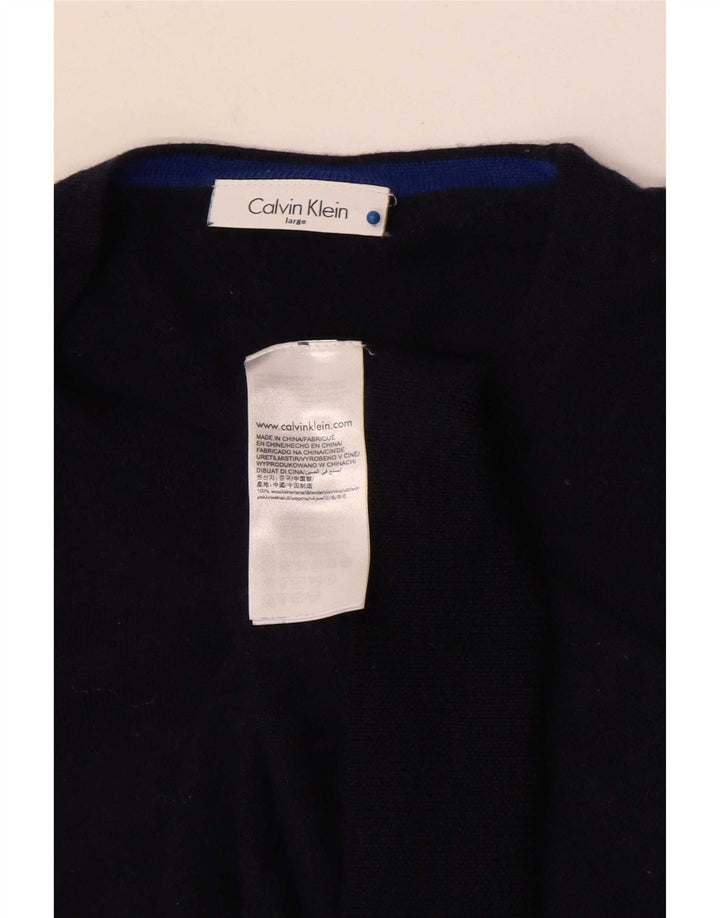 Calvin Klein Mens Crew Neck Jumper Sweater Large Navy Blue Wool
