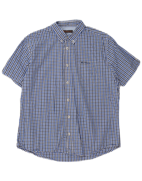 Ben Sherman Kortærmet Herreskjorte XL Blå Gingham Bomuld