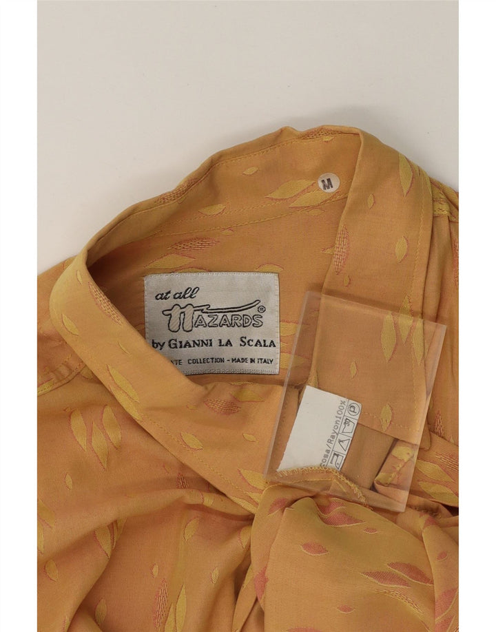 VINTAGE Mens Short Sleeve Shirt Medium Yellow Spotted Viscose Vintage Vintage and Second-Hand Vintage from Messina Hembry 