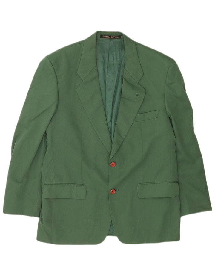 Marks & Spencer Mens 2 Button Blazer Jacket UK 40 Medium Green Polyester