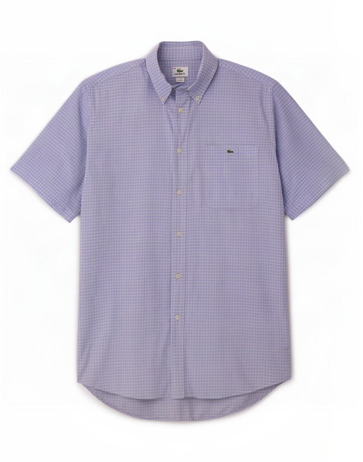 Lacoste Chemise à manches courtes pour hommes Taille 40 Coton à carreaux bleu moyen