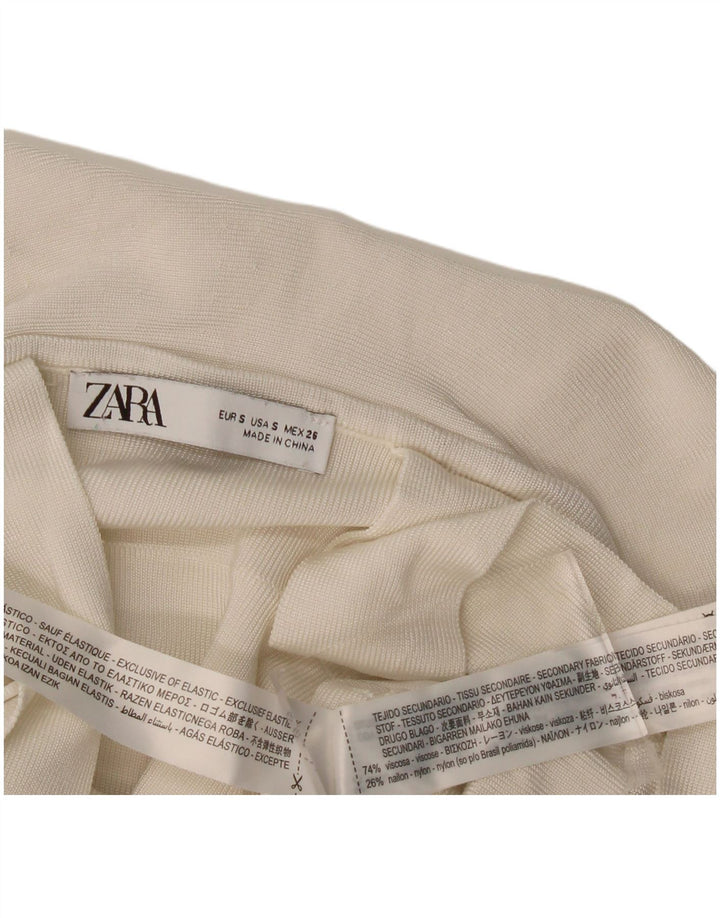 Zara Womens Crop Ruffle Front Cami Top UK 8 Small Off White Viscose