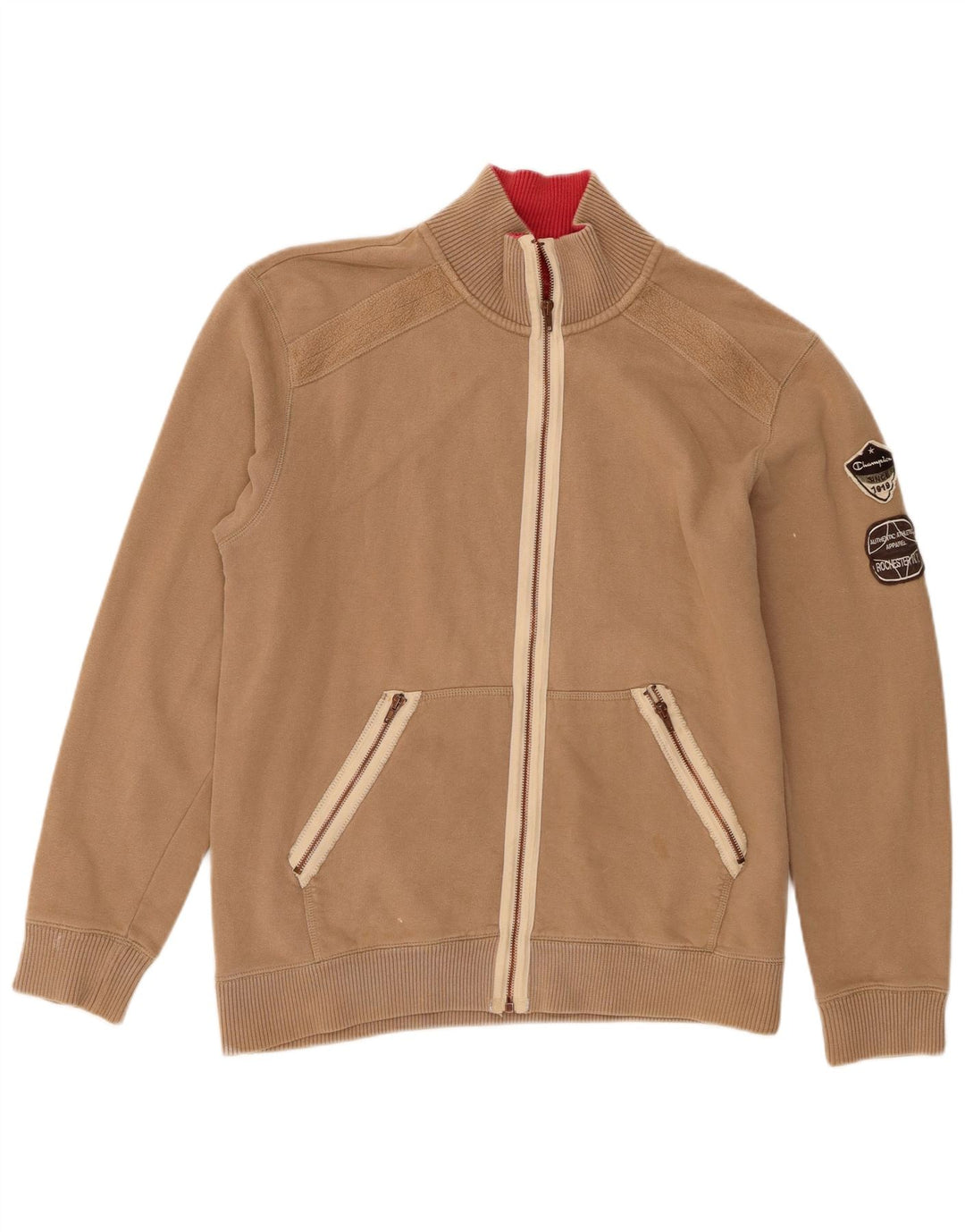 Champion Mens Tracksuit Top Jacket Large Beige Cotton