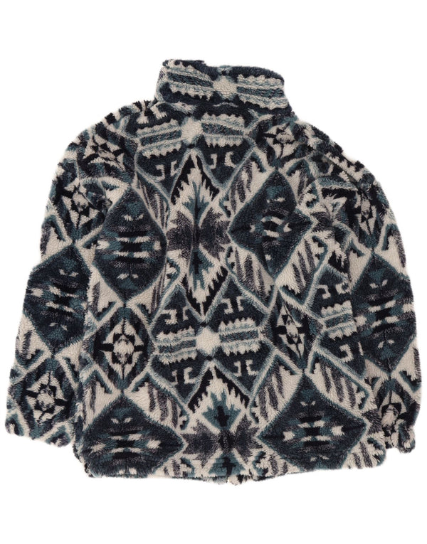 Vintage hombres chaqueta de lana Reino Unido 36 pequeño azul marino geométrico azteca