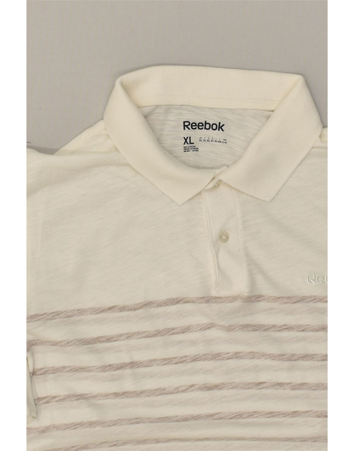 REEBOK Mens Polo Shirt XL Off White Striped Cotton | Vintage Reebok | Thrift | Second-Hand Reebok | Used Clothing | Messina Hembry 
