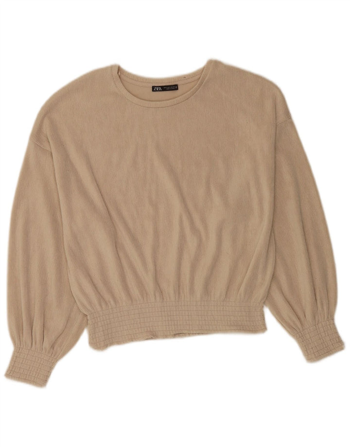 Damska bluzka oversize z długim rękawem Zara Top UK 10 Small Beżowy poliester