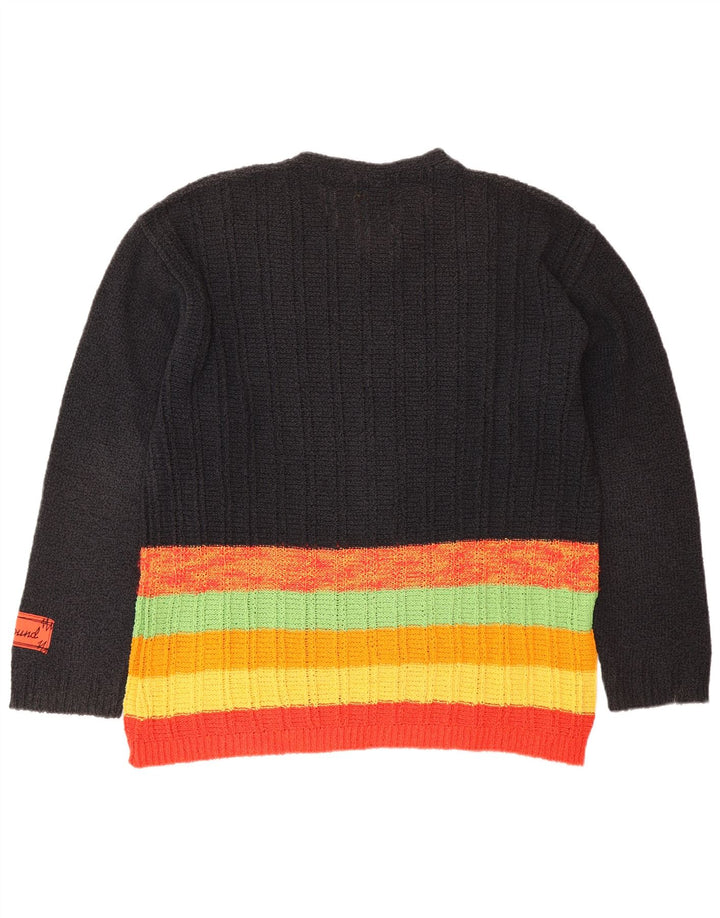 FOXHOUND Mens V-Neck Jumper Sweater Large Black Striped Cotton