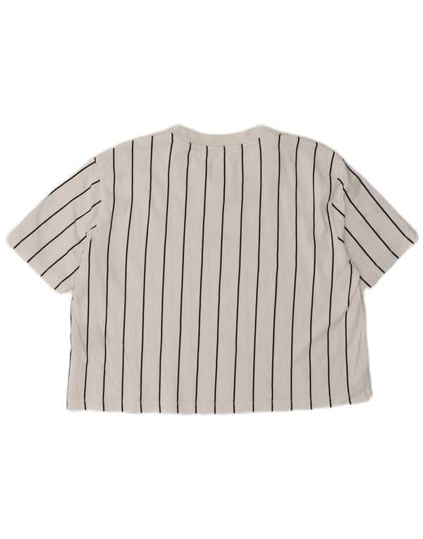 Karl Kani Womens Crop Oversized Graphic T-Shirt Top UK 6 XS White Striped