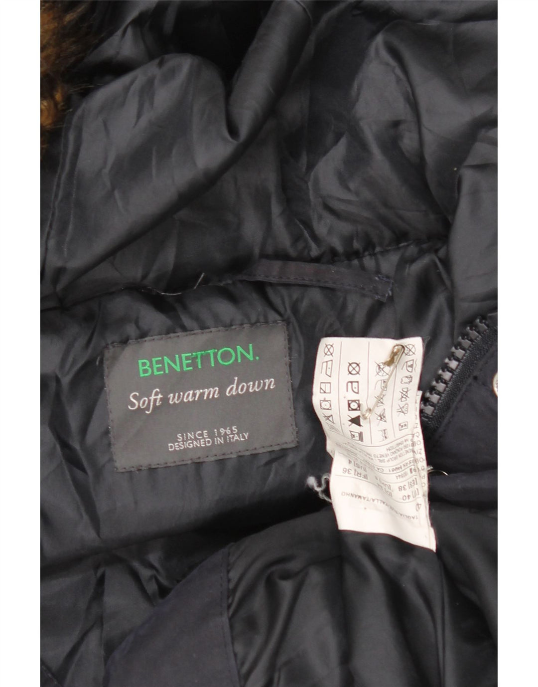 Benetton Womens Hooded Oversized Padded Coat UK 8 Small Navy Blue