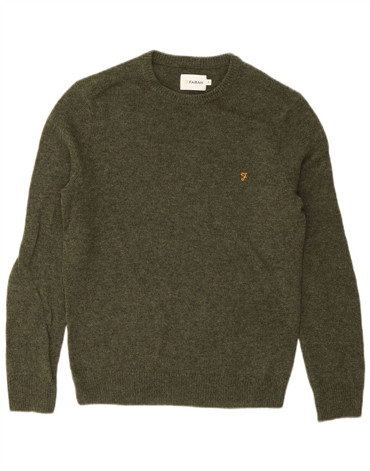 FARAH Maglione girocollo da uomo maglione piccolo verde lana d'agnello