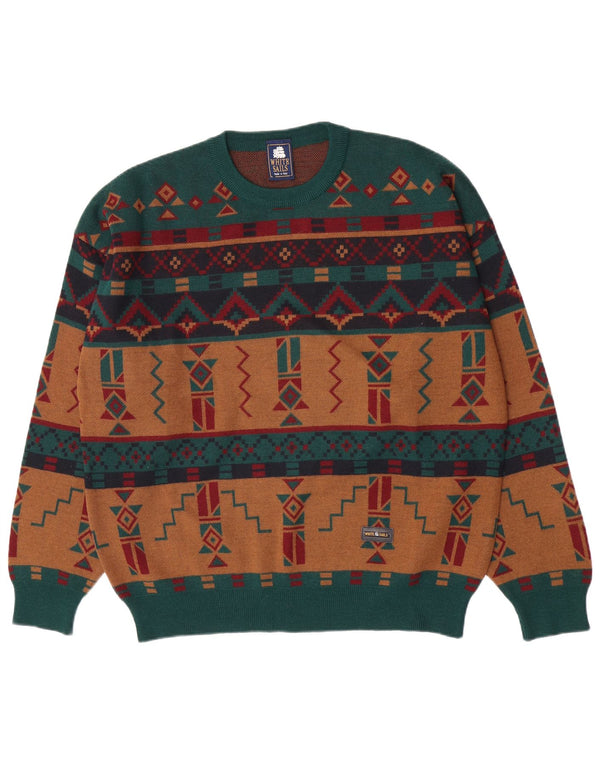 White Sails Mens Crew Neck Jumper Sweater Large Multicoloured Geometric