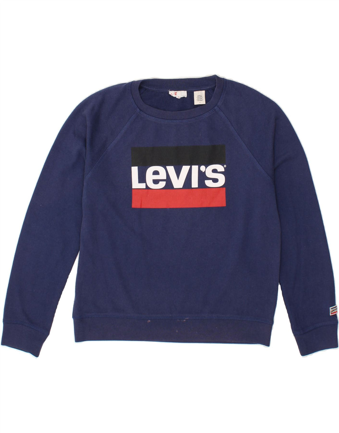 LEVI'S Womens Graphic Sweatshirt Jumper UK 14 Medium Navy Blue Cotton Vintage Levi's and Second-Hand Levi's from Messina Hembry 