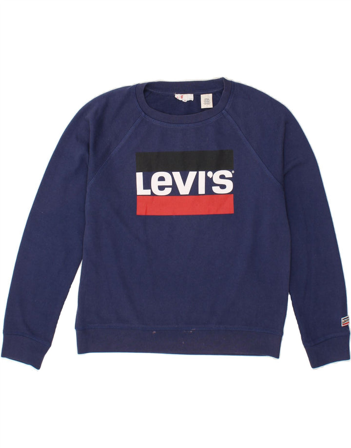 LEVI'S Womens Graphic Sweatshirt Jumper UK 14 Medium Navy Blue Cotton Vintage Levi's and Second-Hand Levi's from Messina Hembry 