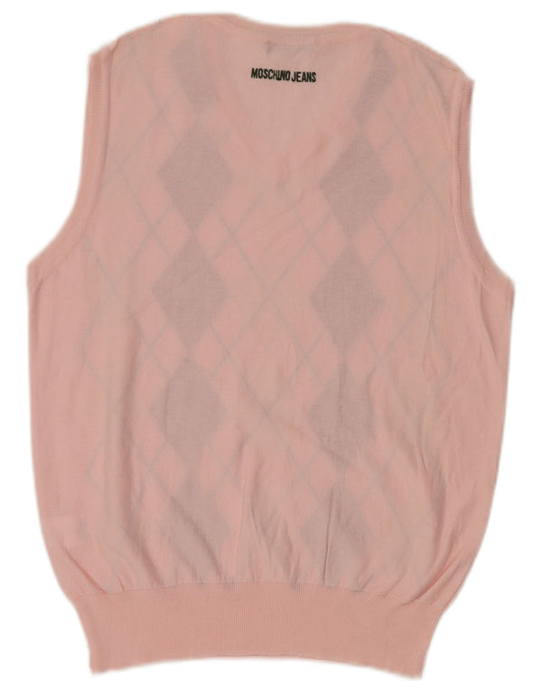 Moschino Womens Vest Tank Top UK 14 Large Pink Argyle/Diamond Cotton