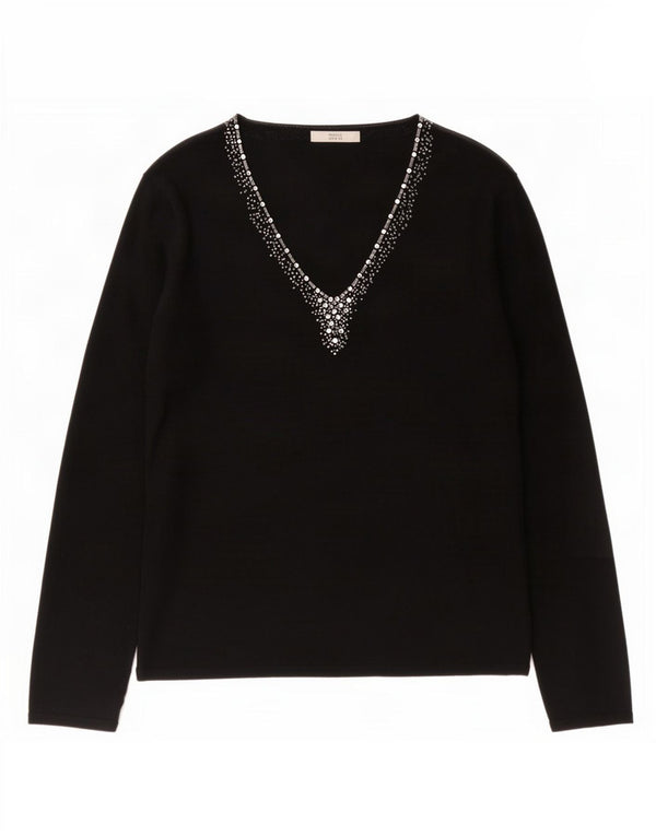 Marks & Spencer Dame V-hals sweater UK 16 Large Black Viscose