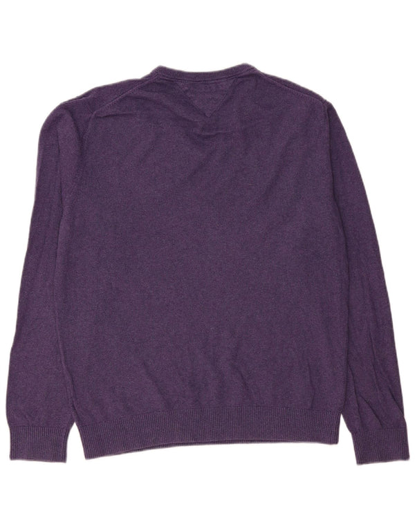 Tommy Hilfiger Mens V-Neck Jumper Sweater XL Purple Cotton