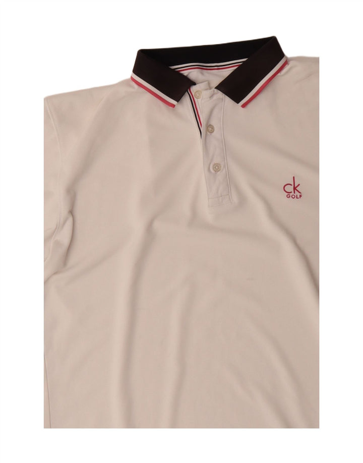 CALVIN KLEIN Mens Golf Polo Shirt Large White Colourblock Polyester