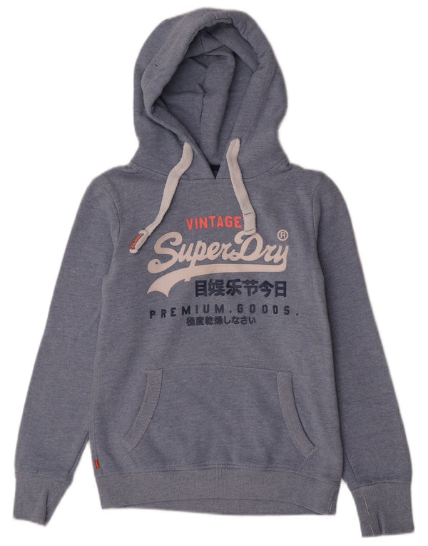 Maglione con cappuccio grafico da donna Superdry UK 10 piccolo cotone blu