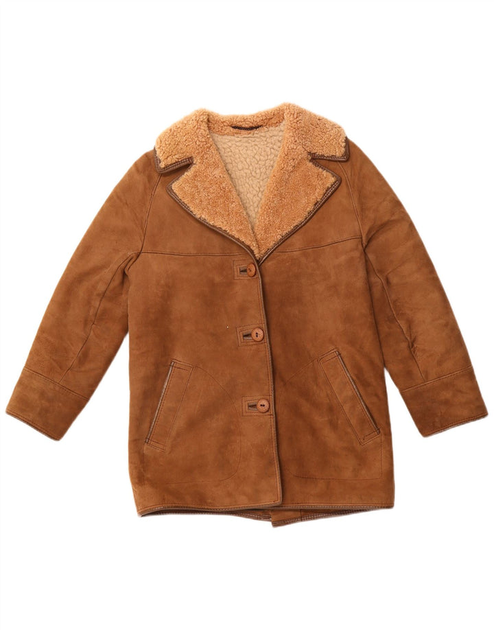 HEA TONA Womens Shearling Coat UK 14 Medium Brown Acrylic